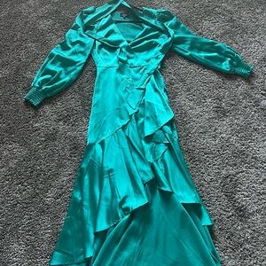 Vici Teal Satin Long Sleeve Dress